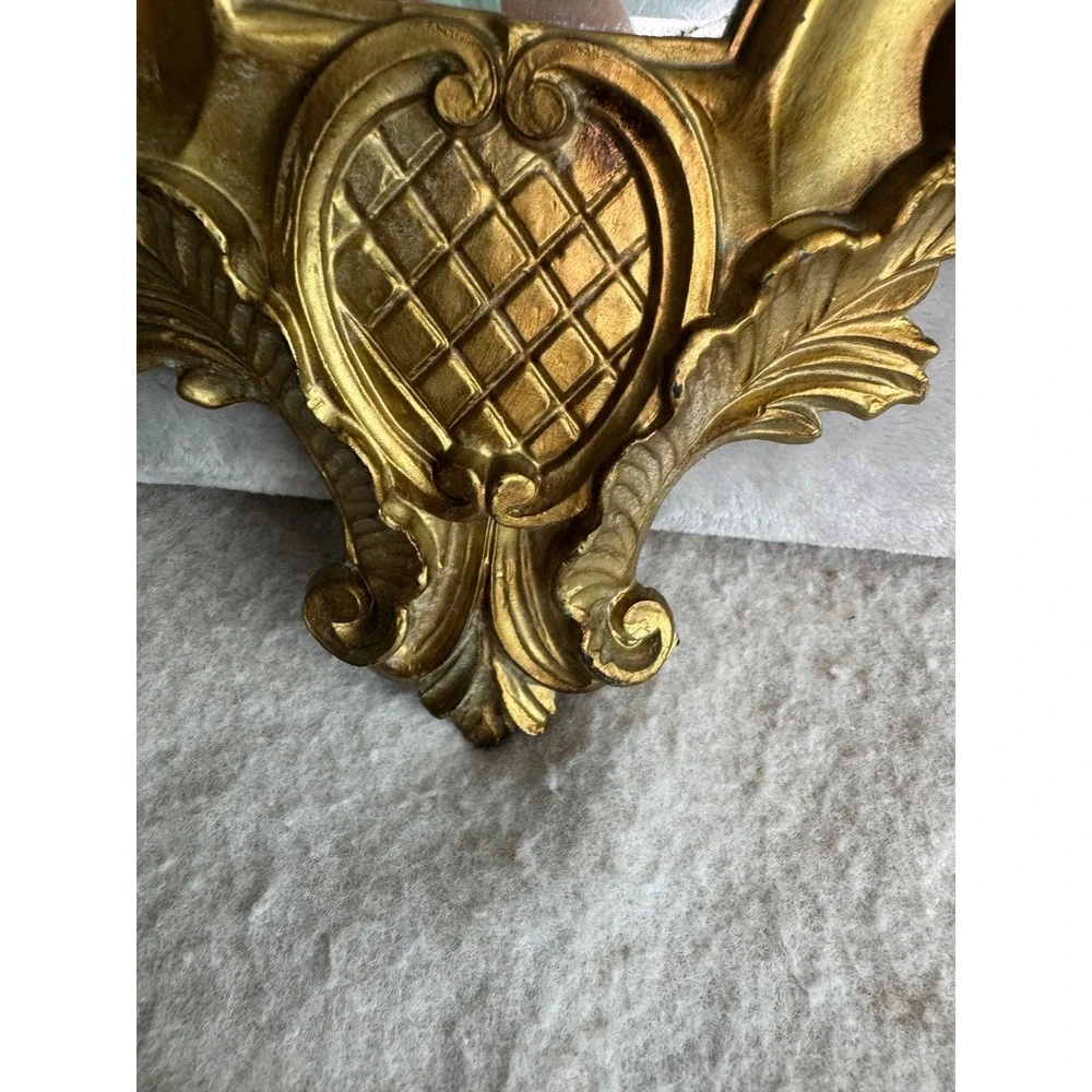 Vintage Gold Ornate Wall Mirror Baroque Rococo Style Floral Scroll 18.5x10.5in